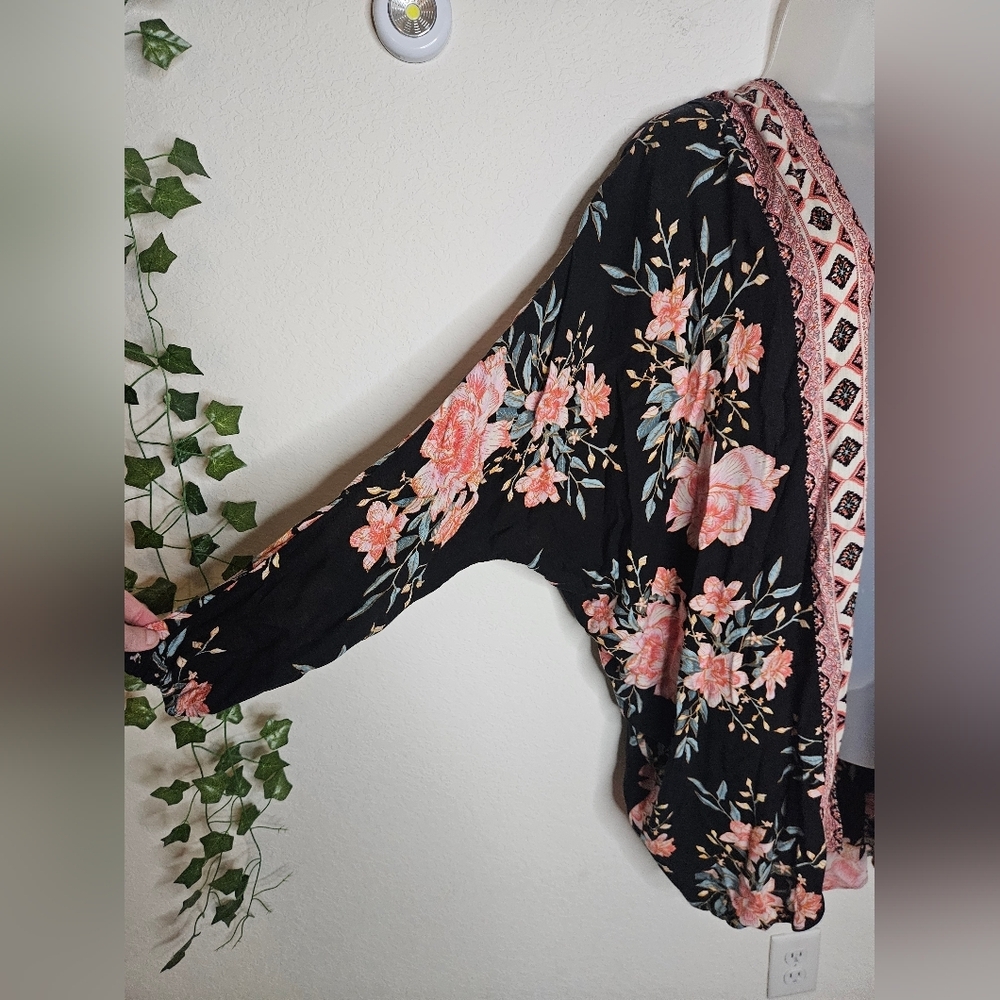 Billabong Flore Me Boho Floral Lightweight Flowy Open Cardigan Kimono S/M - Picture 6 of 9